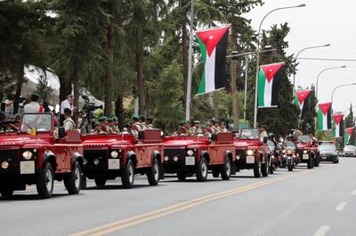 Royal guards in a convoy head towards Zahran Palace on the day of the royal wedding. Reuters