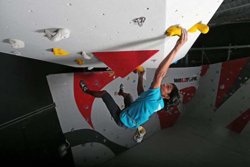 Dubai, United Arab Emirates, September 4, 2014:     Nyi Nyi Aung a Burmese expatriate boulders at Rock Republic in Dubai on September 4, 2014. Bouldering is a form of rock climbing that is performed without the use of ropes or harnesses. Christopher Pike / The NationalReporter: Preeti KannanSection: News