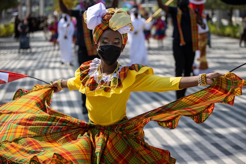Performers during the Antigua and Barbuda National Day Parade at Expo 2020 Dubai. Photo: Expo 2020 Dubai