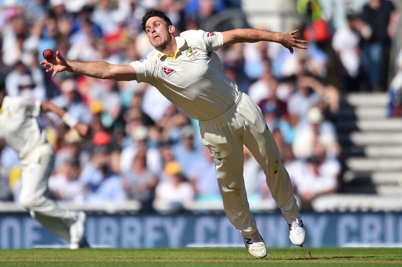 Australia's Mitchell Marsh fails in his attempts a catch England batsman Ben Stokes during the first day of the fifth Ashes Test  at The Oval in London. AFP
