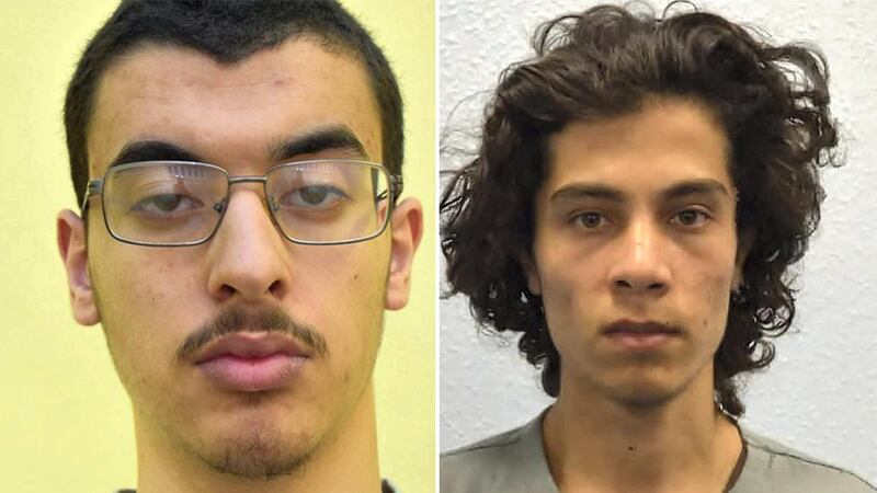 Convicted terrorists Hashem Abedi, left, and Ahmed Hassan, right, have been charged with attacking a prison officer. AFP