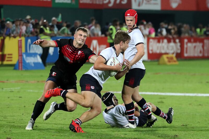 Players in action during the Gulf Under 19 boys cup final match between Dubai English Speaking College (black) vs Dubai College.