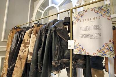 Dubai, United Arab Emirates - Reporter: Panna Munyal. Fashion. Shopping. Leather jackets and cashmere garments from Anthemis. Pop-up of eight Italian boutique brands at Galeries Lafayette at The Dubai Mall. Tuesday, March 23rd, 2021. Dubai. Chris Whiteoak / The National
