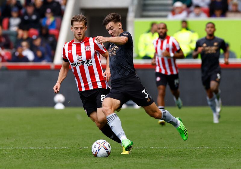 Kieran Tierney 7: Back in team with Zinchenko injured and produced some of his usual galloping runs down left flank. Given space to shoot just before break but fired well over from edge of box. Reuters