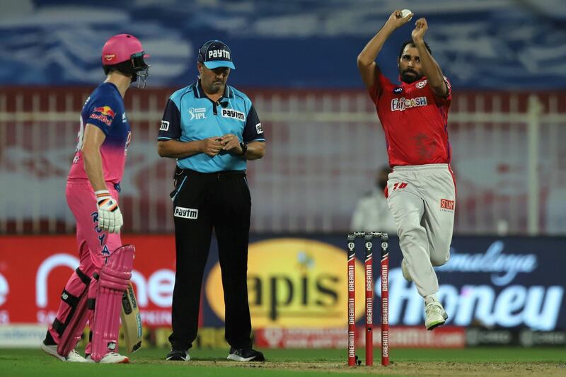 Mohammad Shami of Kings XI Punjab bowls during match 9 season 13 of the Dream 11 Indian Premier League (IPL) between Rajasthan Royals and Kings XI Punjab held at the Sharjah Cricket Stadium, Sharjah in the United Arab Emirates on the 27th September 2020.
Photo by: Deepak Malik  / Sportzpics for BCCI