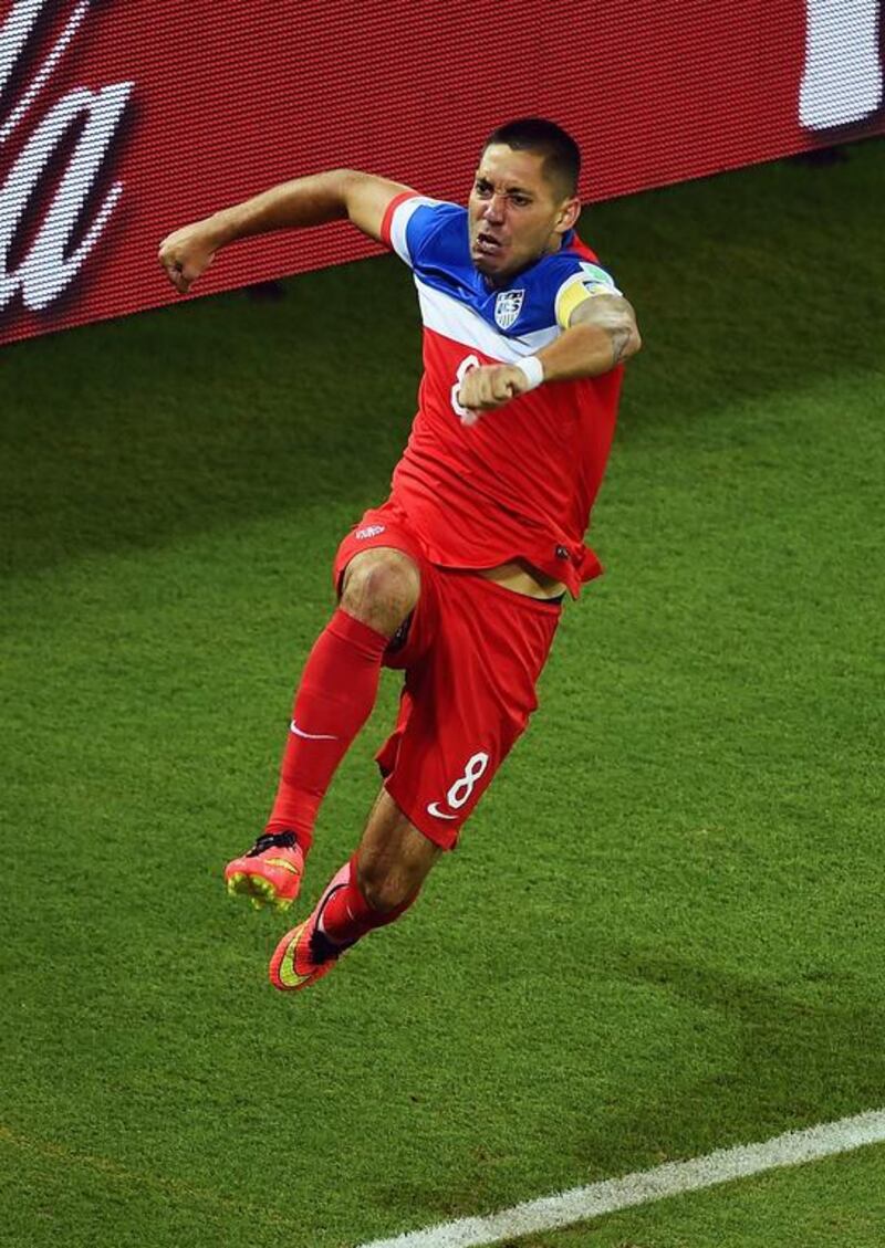 Clint Dempsey of the United States celebrates after scoring his team's first goal against Ghana on Monday at the 2014 World Cup. Laurence Griffiths / Getty Images / June 16, 2014 