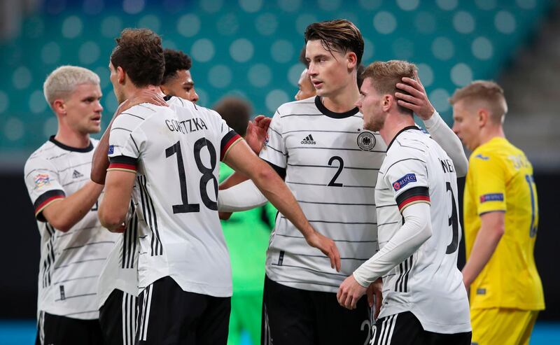 Timo Werner, right celebrates after scoring to give Germany a 2-1 lead. AFP