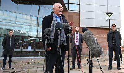 Leader of Manchester City Council, Richard Leese, speaks to the media during a press conference outside The Bridgewater Hall in Manchester, northwest England on October 20, 2020.
 The British government was set to impose tougher coronavirus restrictions on Tuesday on the English city of Manchester, defying the wishes of local leaders for the first time under a new system of localised curbs. Prime Minister Boris Johnson warned last week of the need for action but Greater Manchester mayor Andy Burnham had demanded more money before agreeing to shut pubs and other venues, warning that low-paid workers could sink deeper into poverty. / AFP / Paul ELLIS
