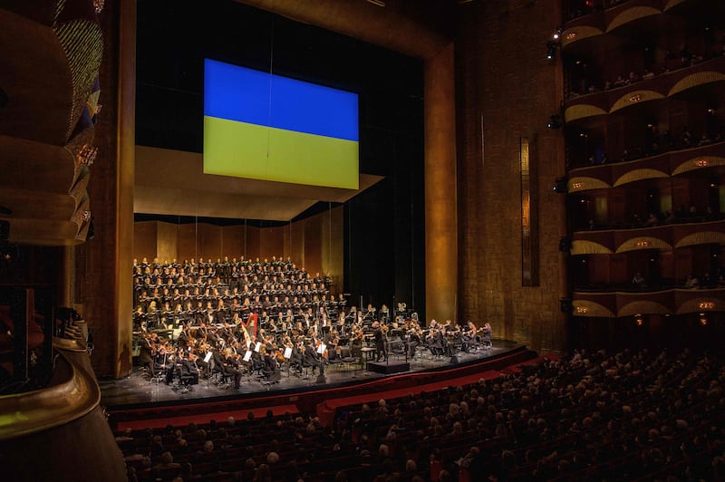 The Met Opera and Chorus performs during 'A Concert For Ukraine' in New York City. AFP