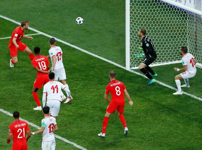 Match 14: England's Harry Kane scores his second against Tunisia. AP