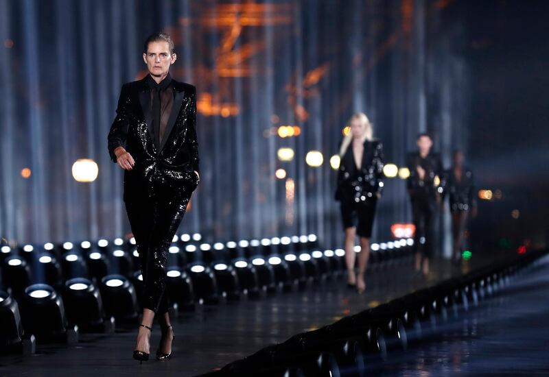 Stella Tennant on the runway at the spring / summer 2020 collection by Saint Laurent , Paris September 2019. EPA