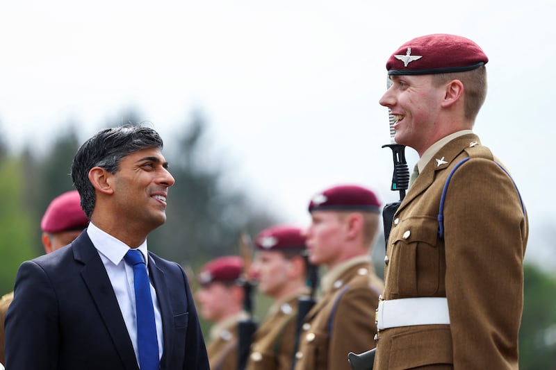 Prime Minister Rishi Sunak inspects the Passing Out Parade of the Parachute Regiment recruits during his visit to the Helles Barracks at the Catterick Garrison in North Yorkshire. Getty Images
