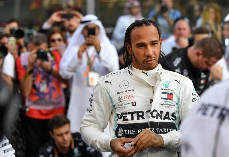 Hamilton is pictured on the grid. AFP
