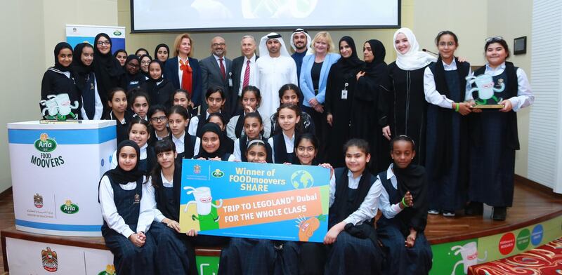 Khawla Bin Thalaa’ba School pupils in Sharjah have won a Ministry of Education competition to implement health eating changes in their school. Courtesy: MoE    