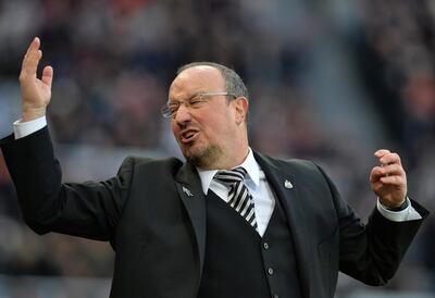 NEWCASTLE UPON TYNE, ENGLAND - FEBRUARY 11: Newcastle United manager Rafa Benitez gestures during the final minutes of the game during the Premier League match between Newcastle United and Manchester United at St. James Park on February 10, 2018 in Newcastle upon Tyne, England. (Photo by Mark Runnacles/Getty Images)