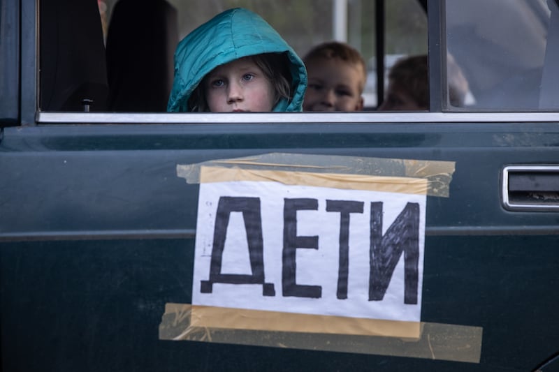 A boy from Mariupol arriving at an evacuation point in Zaporizhzhia in May 2022. Getty Images