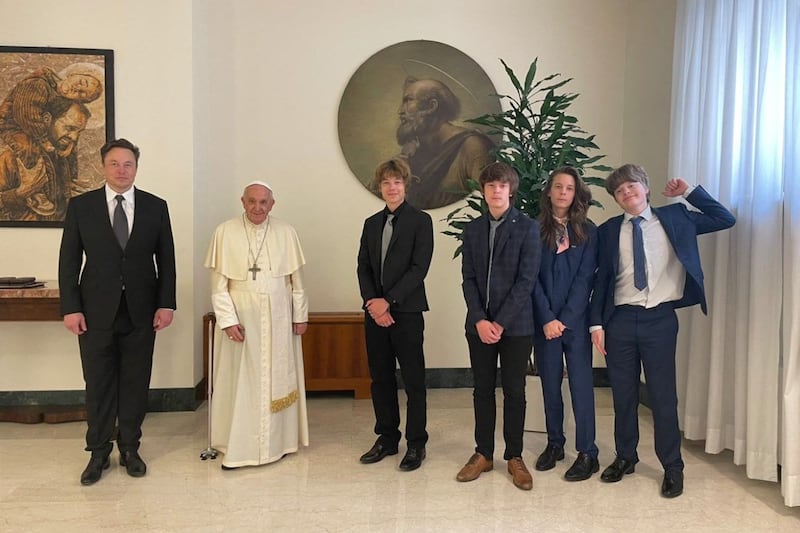 Mr Musk and his children Damian, Kai, Saxon and Griffin met Pope Francis in July at the Vatican. AFP