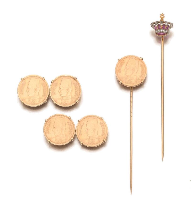 Lot 199 - King Farouk's tie pin and cufflinks. Sotheby's