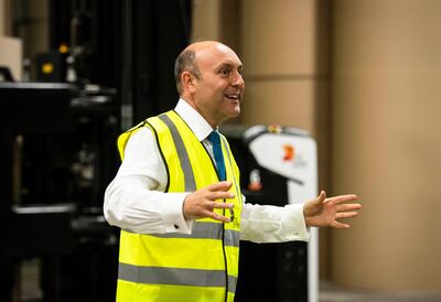 Andrew Griffith during a walkthrough by sustainable packaging company DS Smith, in Kent. The UK's climate change business champion says negotiations have come a long way. Alamy Stock Photo