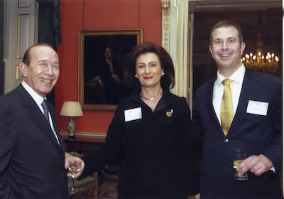 Haifa Al Kaylani with her husband Wajih, who died in 2011, and their son Sirri at a reception in her honour at Downing Street, hosted by Sarah Brown. Photo: Haifa Al Kaylani