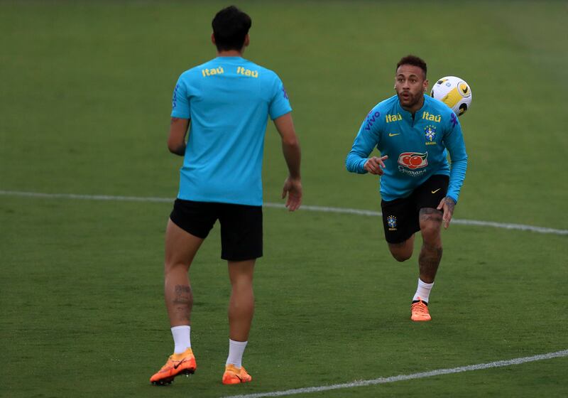 Neymar during a training session of the Brazilian team at the squad's Granja Comary training complex in Teresopolis, Brazil. Getty