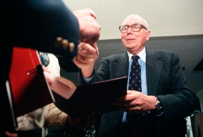 Berkshire Hathaway vice chairman Charlie Munger at his book-signing event at Borsheim's Jewellery store in Omaha, Nebraska, on May, 4, 1997. Getty