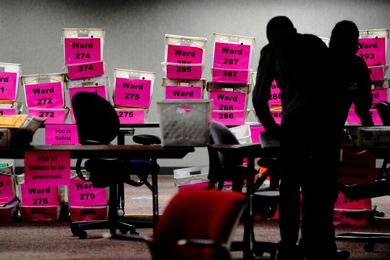 Empty boxes from Milwaukee's voting wards are seen the night of Election Day as absentee ballots are counted at Milwaukee Central Count in Milwaukee, Wisconsin. Reuters