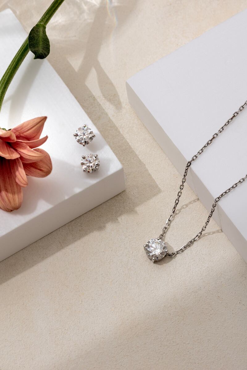 Solitaire necklace, with a 0.10-carat lab-grown diamond with an 18K gold bezel chain; Dh1,270 from Etika Jewels.