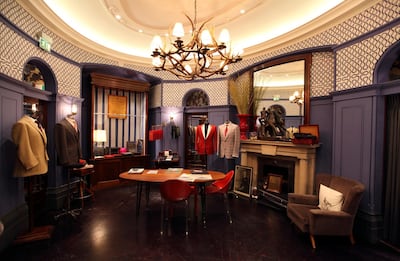 The private bespoke measuring room is seen at the Gieves & Hawkes store, owned by Trinity Ltd on Saville Row in London, U.K., on Tuesday, Aug 7, 2012. U.K. retail sales rose in July as the start of the Olympics at the end of the month helped to boost food and drink sales, the British Retail Consortium said. Photographer: Chris Ratcliffe/Bloomberg