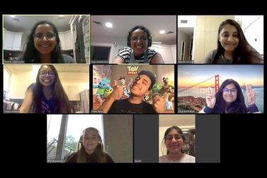 Dubai American Academy pupils cook together on a video call. Courtesy of Dubai American Academy