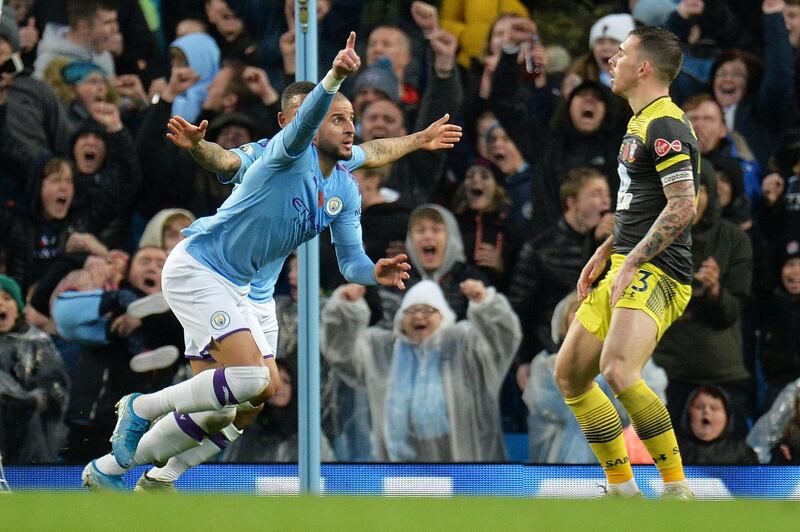 Manchester City's Kyle Walker celebrates scoring the winner against Southampton. Reuters