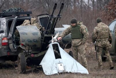 A destroyed suicide drone, likely an Iranian-made Shahed, near Kyiv. AFP