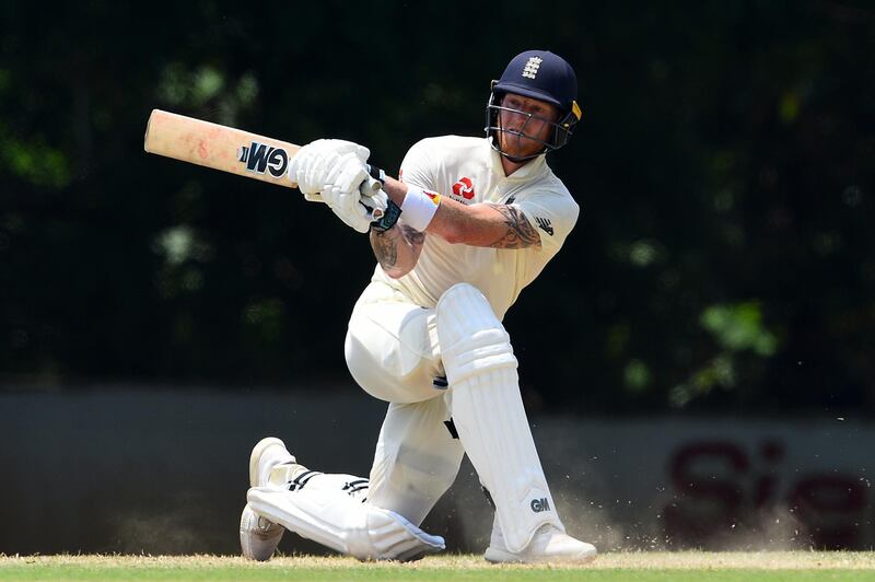 England's Ben Stokes plays a shot during the third day of a three-day practice match between Sri Lanka Cricket XI and England at the Marians Cricket Club Ground in Katunayake on March 9, 2020. (Photo by Ishara S. KODIKARA / AFP)