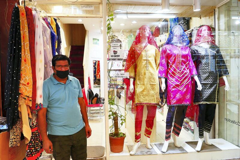 Mohammed Amjad at his shop in Meena Bazaar area in Bur Dubai in Dubai on April 5,2021. Pawan Singh / The National. Story by Sarwat