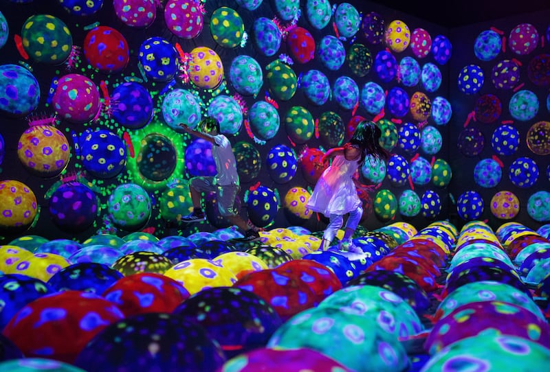 'Rapidly Rotating Bouncing Sphere Caterpillar House' by teamLab.