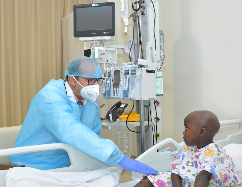 Burjeel Medical City successfully performed the first bone marrow transplant from a donor to a child in the UAE. The treatment was carried out on five-year-old Jordana, from Uganda, using donated bone marrow from her 10-year-old sister. Photo: Burjeel Medical City