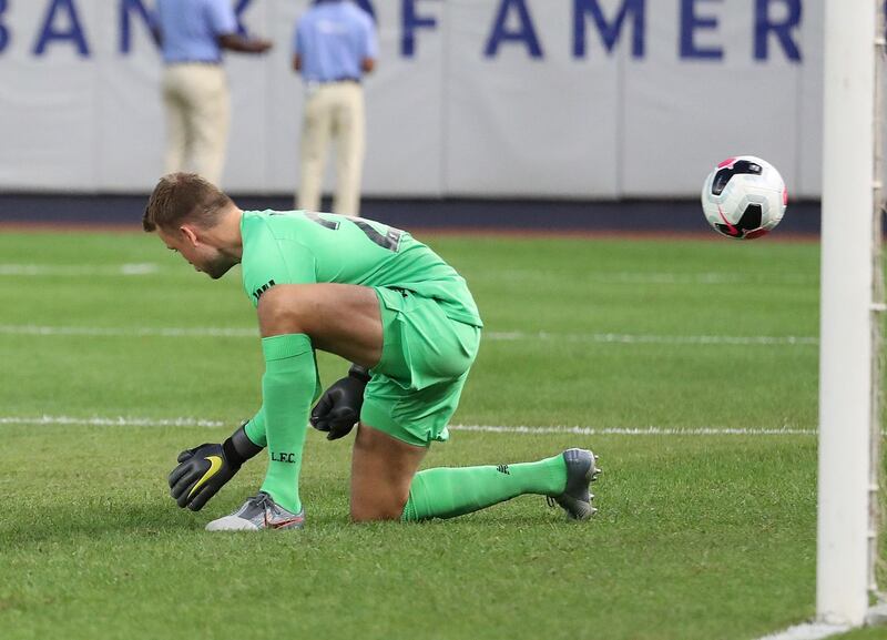 Liverpool goalkeeper Simon Mignolet makes an error that leads to a goal for Sporting Lisbon as the two sides played out a 2-2 draw at Yankee Stadium in a pre-season friendly on Wednesday. AFP