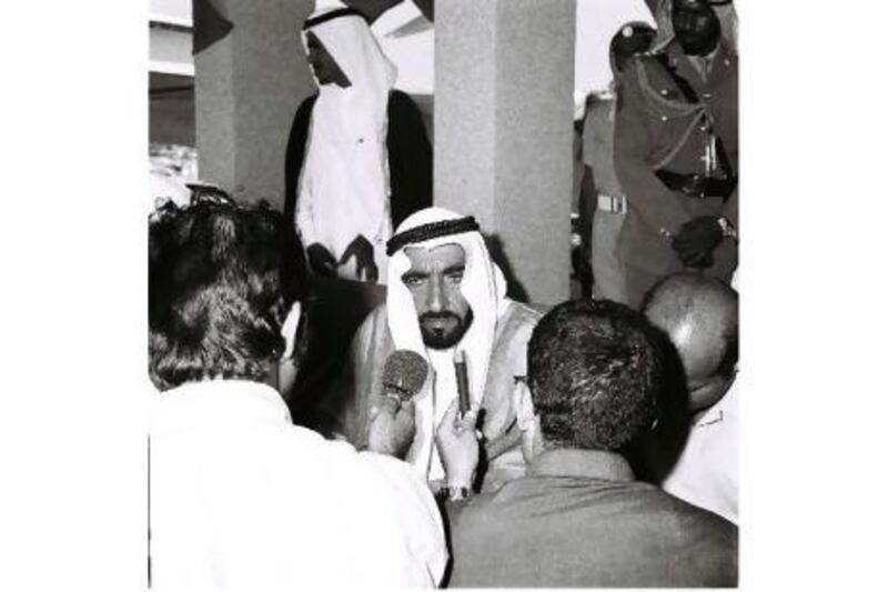 Sheikh Zayed speaks to the media at the time of Union day. Courtesy Al Ittihad