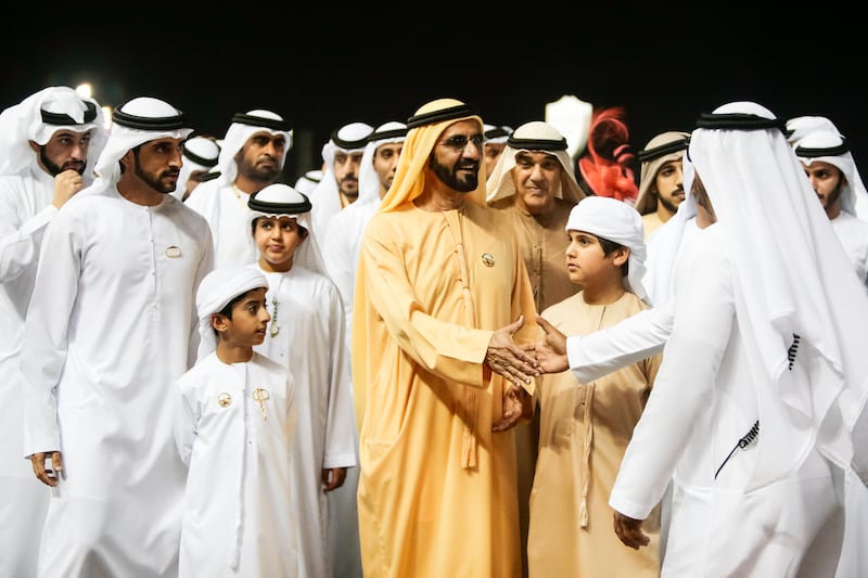 Duabi, United Arab Emirates, March 25, 2017:      Sheikh Mohammed bin Rashid Al Maktoum Prime Minister and Vice President of the United Arab Emirates and Ruler of Dubai attends the Dubai World Cup at Meydan racecourse in Duabi on March 25, 2017. Christopher Pike / The National

Job ID: 72768
Reporter: Amith Passela, Jonathan Turner
Section: Sport
Keywords: Joao Moreira atop Vivlos *** Local Caption ***  CP0325-sp-Dubai World Cup-46.JPG