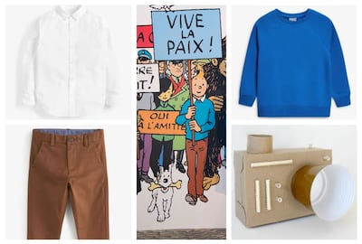Dress your little one up as famous fictional reporter Tintin. All you need is a white shirt, brown chinos and a blue jumper. Photo: Next, EPA, theseamanmom.com