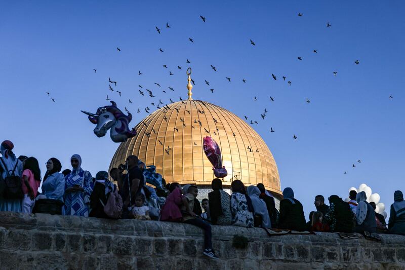 Celebrations for Eid Al Adha holiday in front of the Dome of the Rock in Jerusalem. AFP