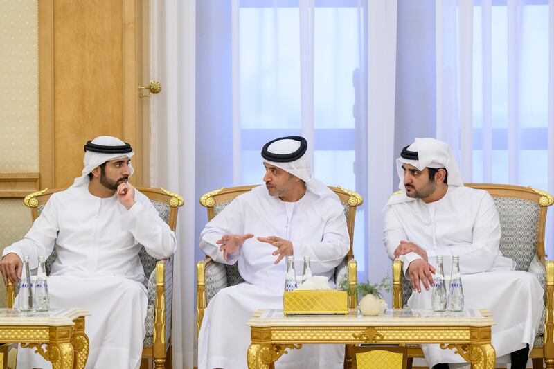 Sheikh Maktoum bin Mohammed, Deputy Prime Minister and Minister of Finance, Sheikh Hazza bin Zayed, Vice Chairman of the Abu Dhabi Executive Council and Sheikh Hamdan bin Mohammed, Crown Prince of Dubai