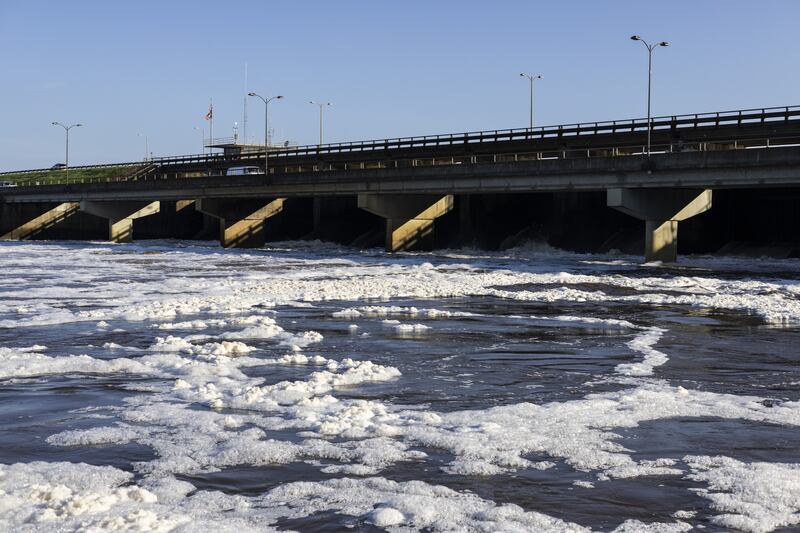 Water flows from a spillway into the Pearl River on August 31 in Jackson, Mississippi. AFP
