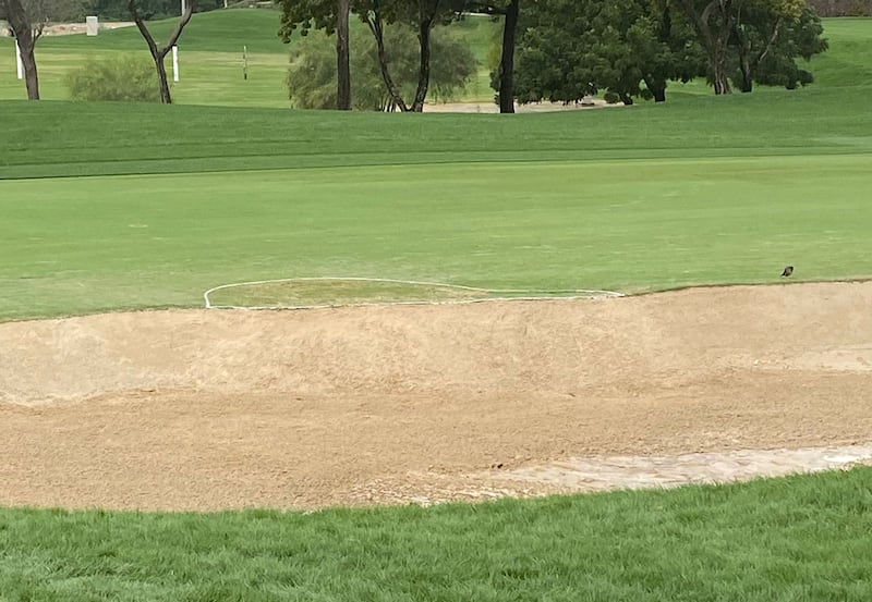 The Emirates Golf Club staff have rectified the issue, though the area will be deemed ground under repair when play starts. photo: Paul Radley / The National