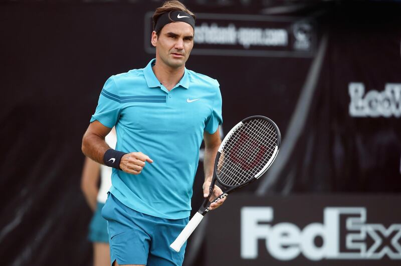 STUTTGART, GERMANY - JUNE 15:  Roger Federer of Switzerland celebrates a point during his match against Guido Pella of Argentina during day 5 of the Mercedes Cup at Tennisclub Weissenhof on June 15, 2018 in Stuttgart, Germany.  (Photo by Alex Grimm/Getty Images)