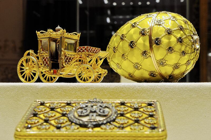 SAINT PETERSBURG, RUSSIA - NOVEMBER 22: Items are displayed in the Museum of Faberge in the restored Shuvalovsky palace on November 22, 2013 in Saint Petersburg, Russia. (Photo by Alexandr Petrosyan/Kommersant Photo via Getty Images) *** Local Caption ***  al14au-art-fabergeegg.jpg