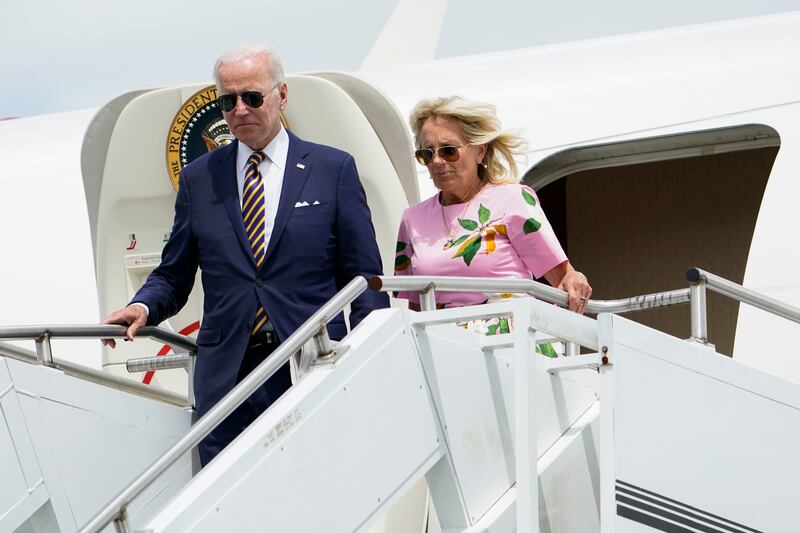 Mr Biden and the first lady land in Charleston, South Carolina. AP