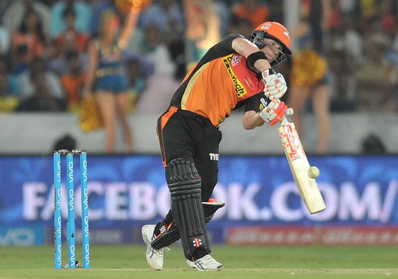 Sunrisers Hyderabad captain David Warner plays a shot. Noah Seelam / AFP

