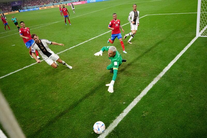 Niclas Fullkrug scores Germany's fourth goal past Keylor Navas. Getty