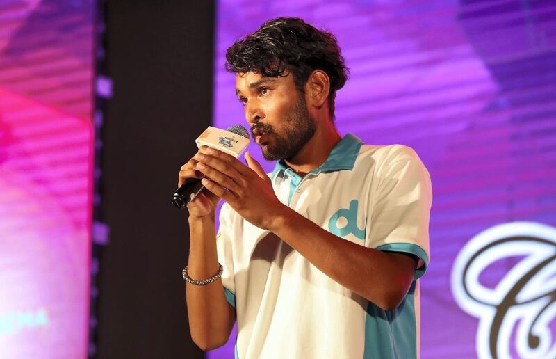 DUBAI , UNITED ARAB EMIRATES, September 27 , 2018 :- Lovepreet Singh from India ( 1st runner up ) singing during the Camp Ka Champ – DU singer of the Season held at Nuzul Accommodation in Jabel Ali Industrial area in Dubai. ( Pawan Singh / The National )  For News/Big Picture/Instagram/Online. Story by Patrick
